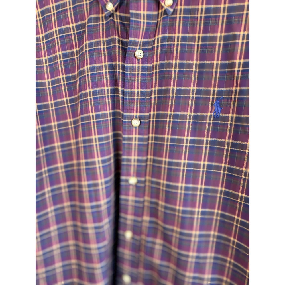 Ralph Lauren Plaid Button Down Shirt Mens Large Burgundy Long Sleeve - Picture 4 of 5